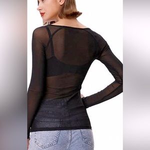 Alice + Olivia mesh sheer long sleeve black top